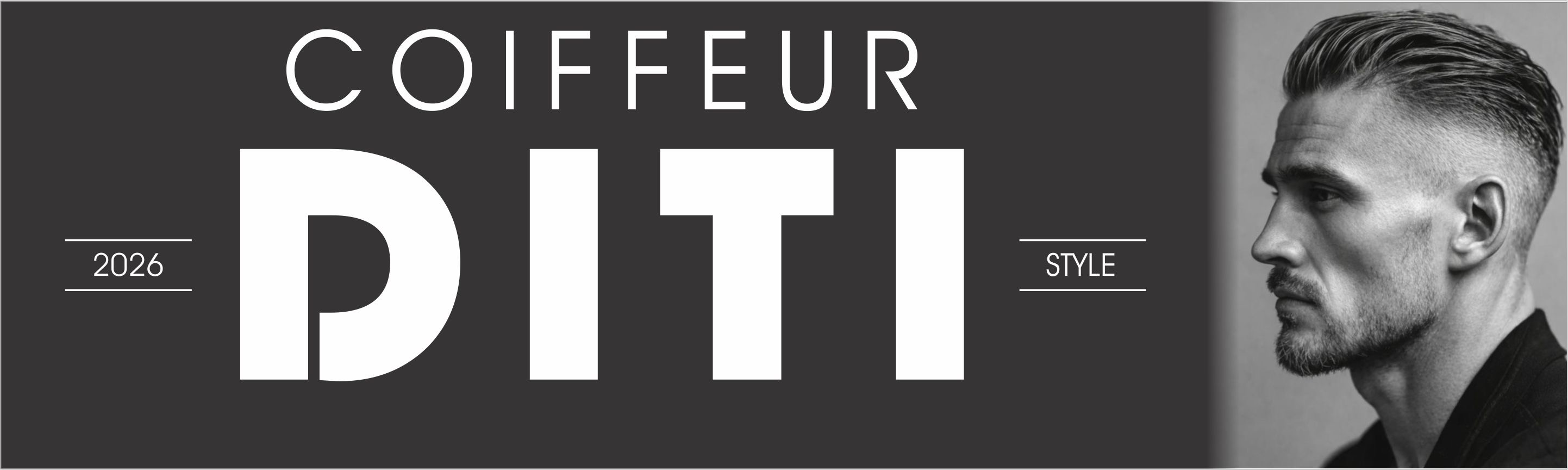 Coiffeur DITI – Banner mit Logo und modernem Herrenhaarschnitt